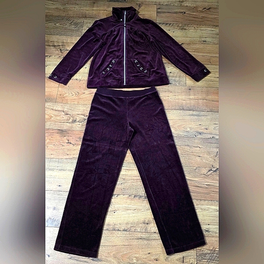 Chico's Two Piece Set Dark Brown Velvet Jacket & Pants